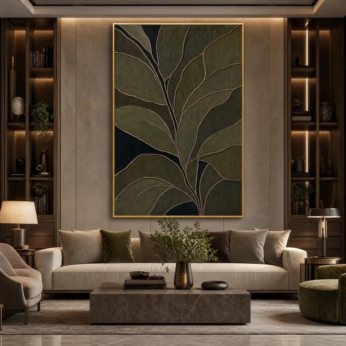 MIDNIGHT FOLIAGE: Textured Botanical Abstract Painting in Earth Tones | Abstract closeup, raised brushwork detail