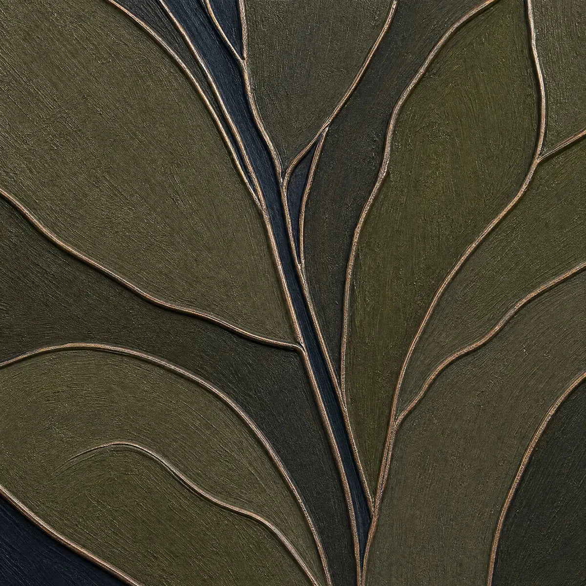 MIDNIGHT FOLIAGE: Textured Botanical Abstract Painting in Earth Tones | rectangular format, hand-painted canvas edge