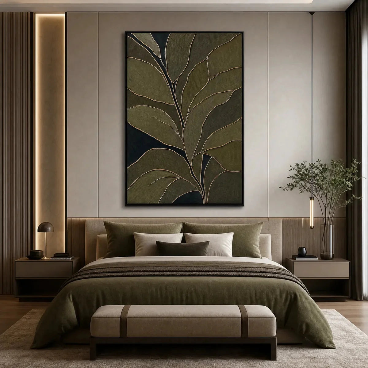 MIDNIGHT FOLIAGE: Textured Botanical Abstract Painting in Earth Tones | rolled canvas, ready for custom framing