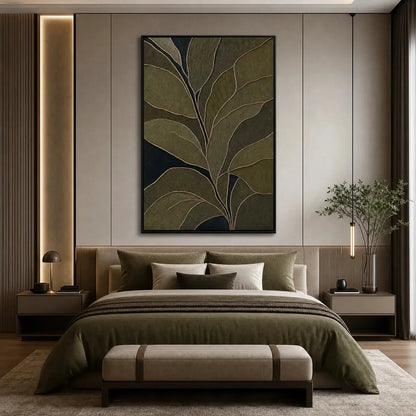 MIDNIGHT FOLIAGE: Textured Botanical Abstract Painting in Earth Tones | rolled canvas, ready for custom framing