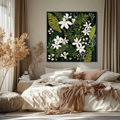 MIDNIGHT GARDEN: Dark Botanical Floral Painting | Abstract closeup, raised brushwork detail