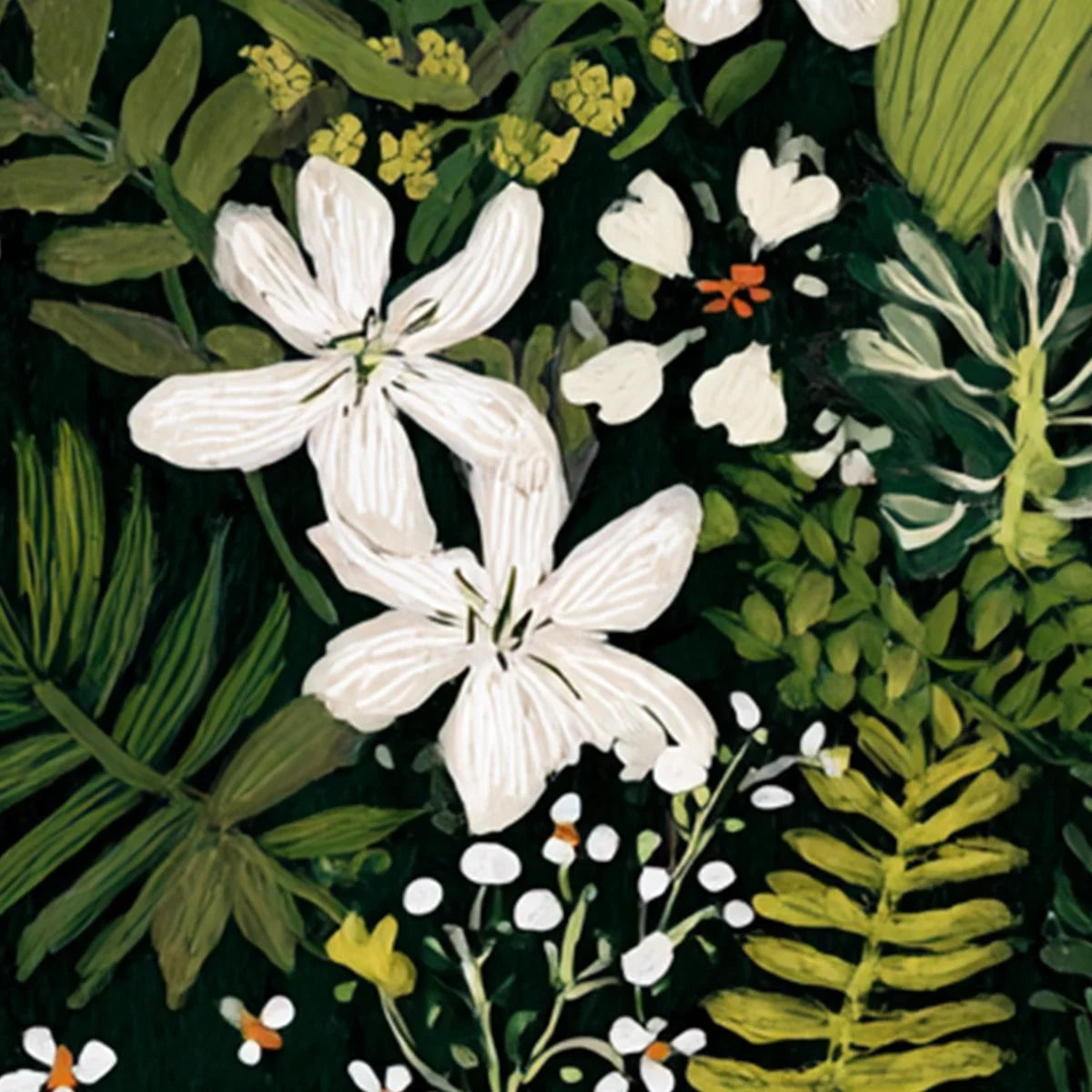 MIDNIGHT GARDEN: Dark Botanical Floral Painting | rectangular format, hand-painted canvas edge