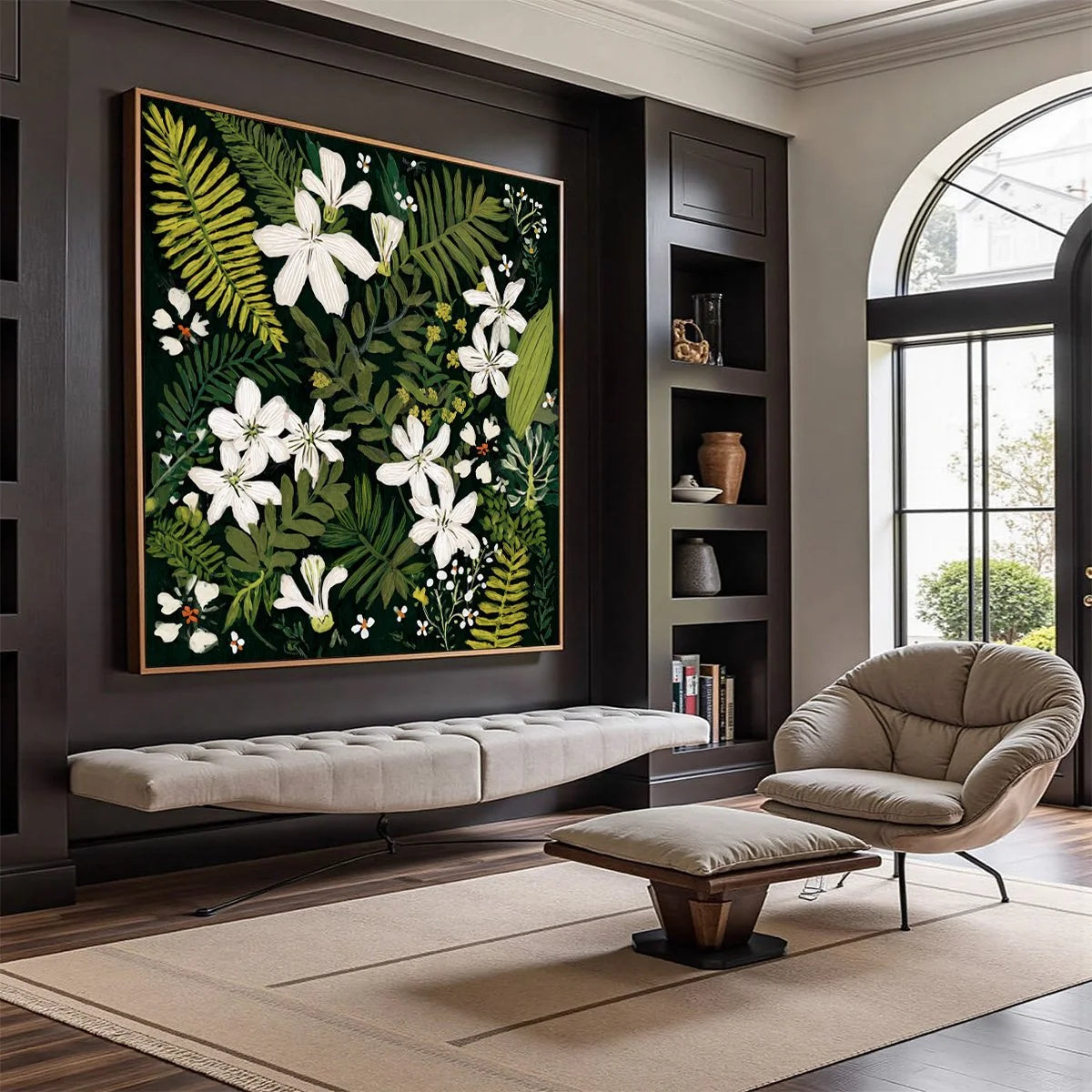 MIDNIGHT GARDEN: Dark Botanical Floral Painting | Abstract mood, soft natural light studio shot