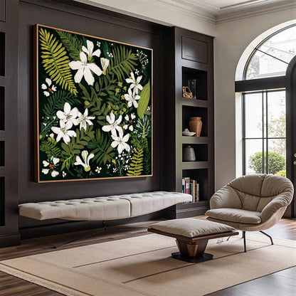 MIDNIGHT GARDEN: Dark Botanical Floral Painting | Abstract mood, soft natural light studio shot