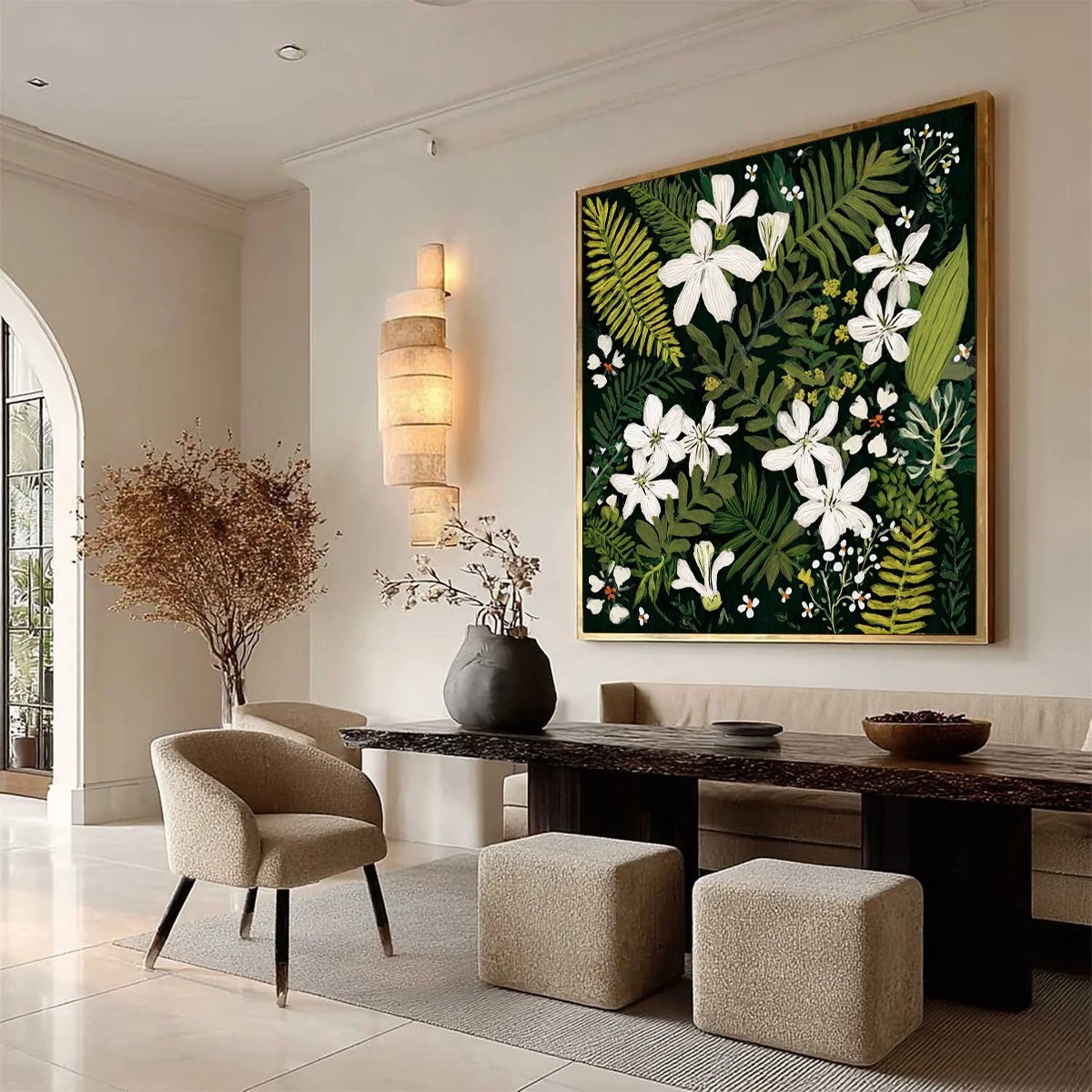 MIDNIGHT GARDEN: Dark Botanical Floral Painting | multi-color palette, original oil on stretched canvas art