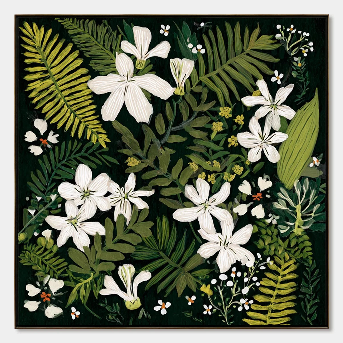 MIDNIGHT GARDEN: Dark Botanical Floral Painting | hanging in living room, Abstract wall art