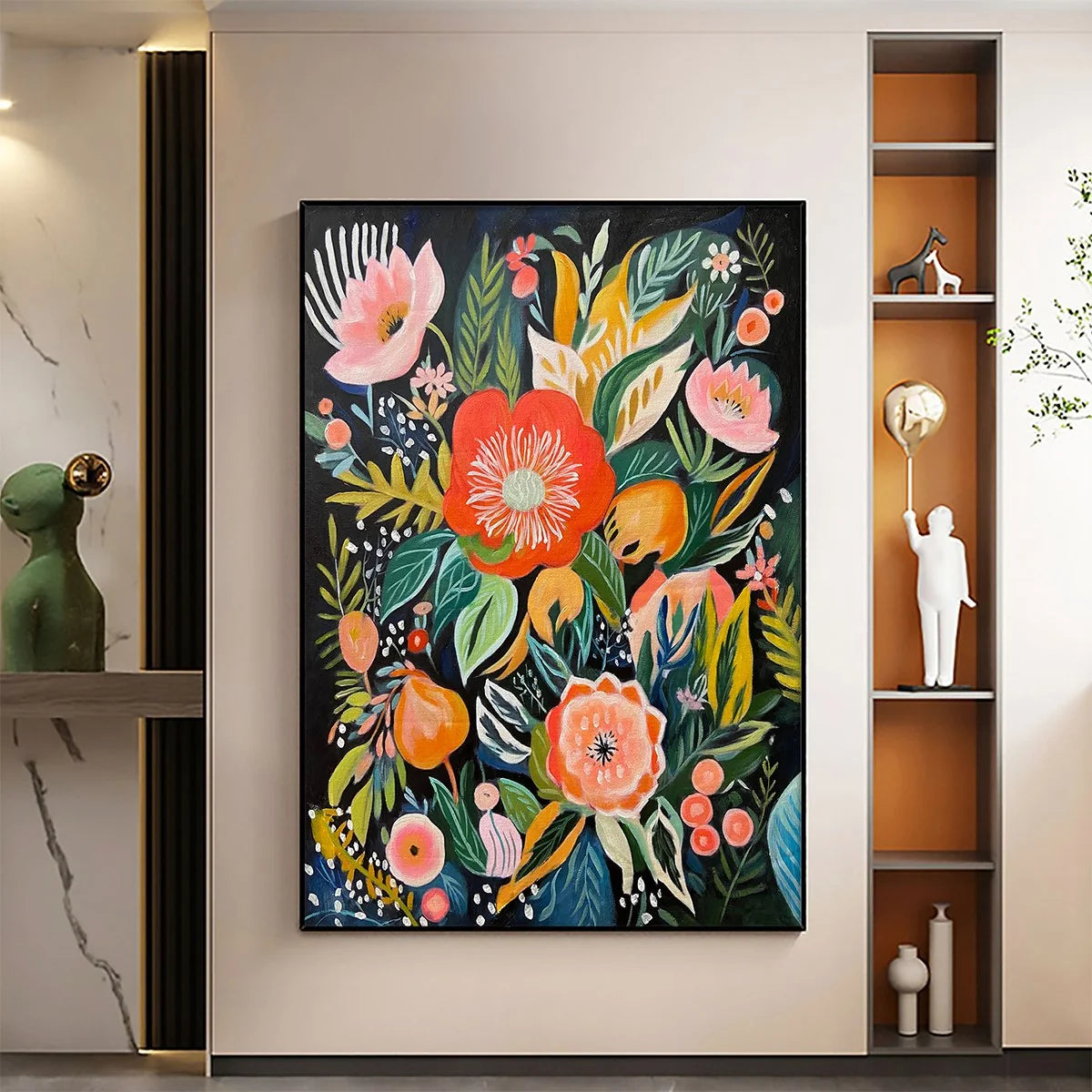 MIDNIGHT GARDEN: Vibrant Floral Boho Oil Painting | Figurative closeup, raised brushwork detail