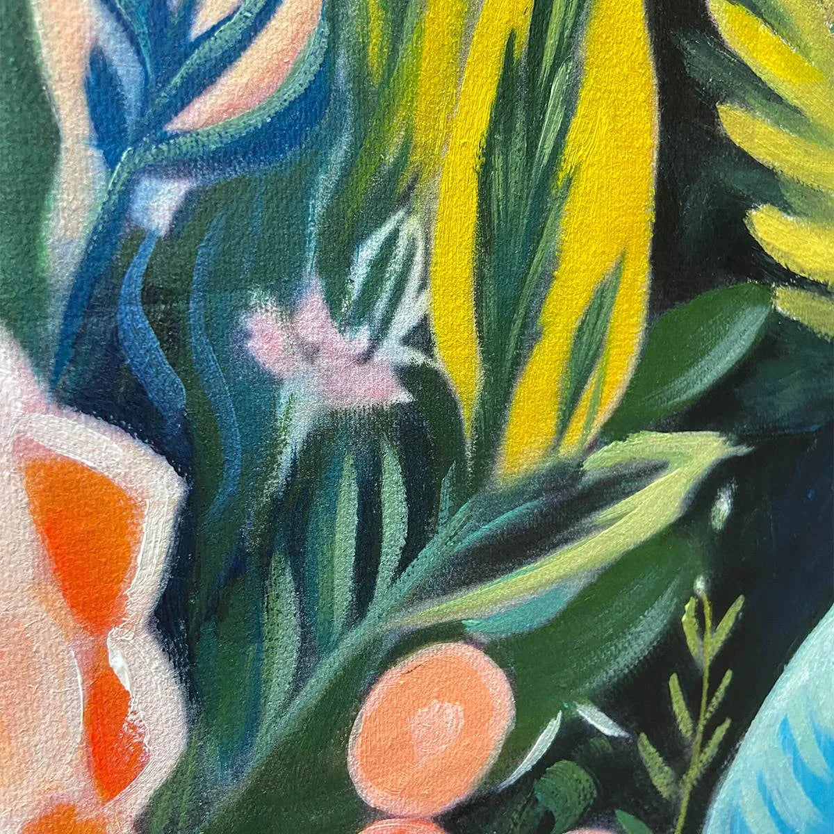 MIDNIGHT GARDEN: Vibrant Floral Boho Oil Painting | rolled canvas, ready for custom framing
