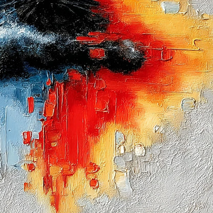 MIDNIGHT GAZE: Textured Abstract Black Cat Painting | rectangular format, hand-painted canvas edge
