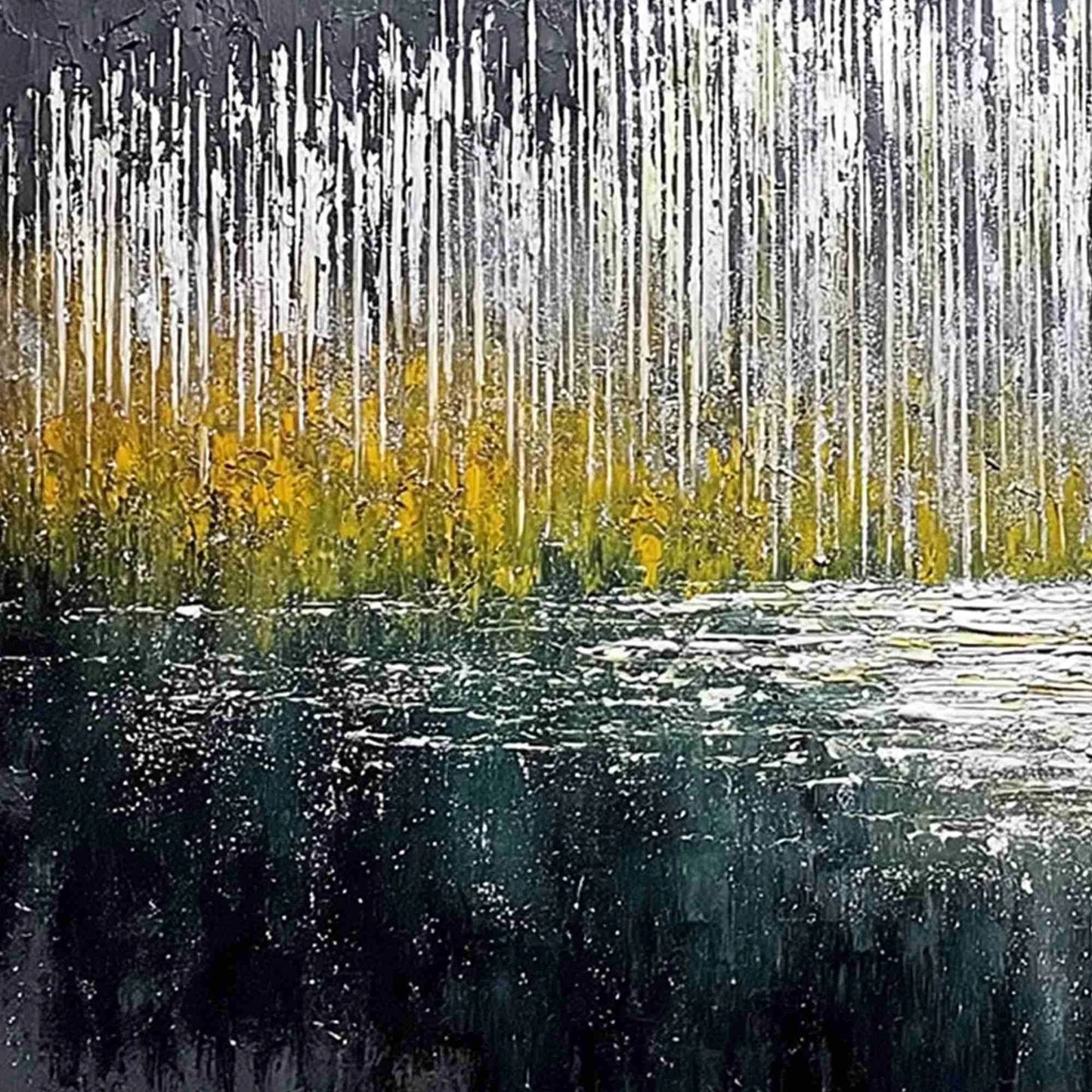 MIDNIGHT REFLECTIONS: Textured Abstract Gold and Silver Landscape Painting | rectangular format, hand-painted canvas edge