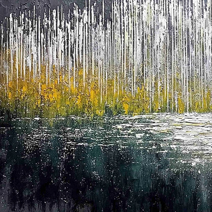 MIDNIGHT REFLECTIONS: Textured Abstract Gold and Silver Landscape Painting | rectangular format, hand-painted canvas edge