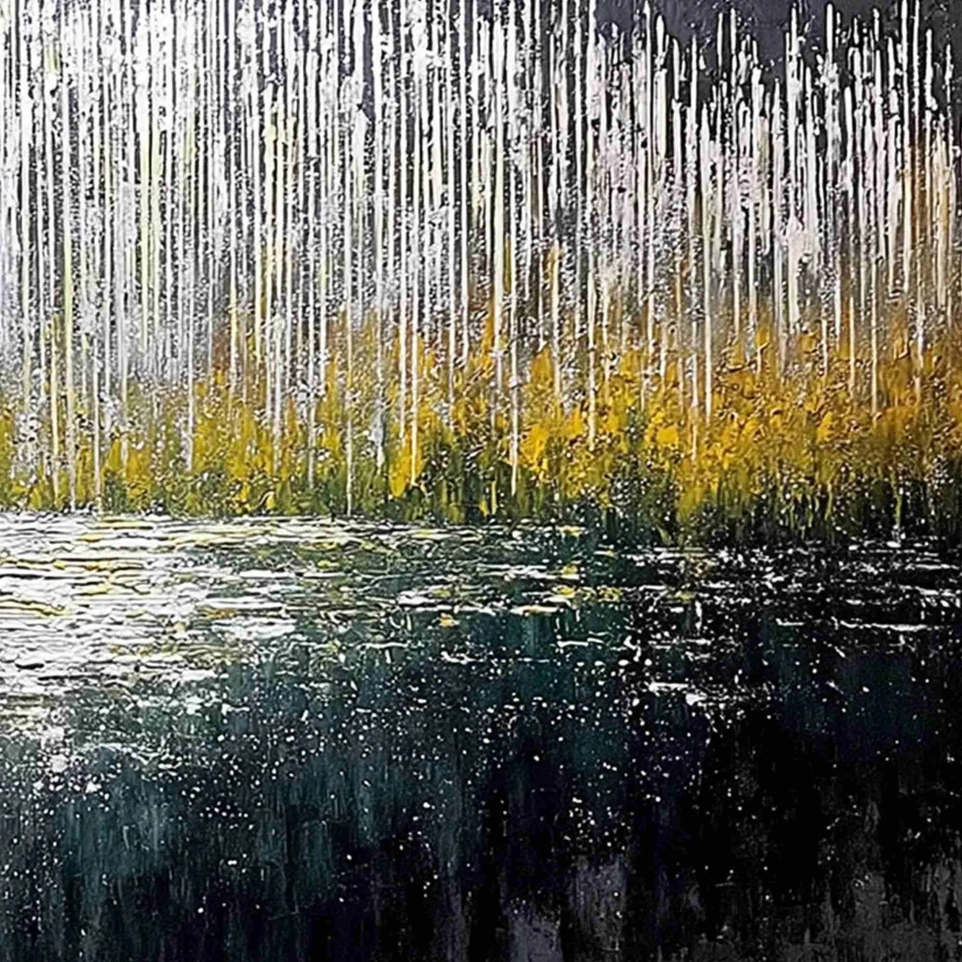 MIDNIGHT REFLECTIONS: Textured Abstract Gold and Silver Landscape Painting | rolled canvas, ready for custom framing