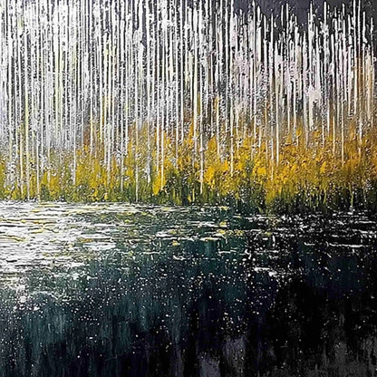 MIDNIGHT REFLECTIONS: Textured Abstract Gold and Silver Landscape Painting | rolled canvas, ready for custom framing
