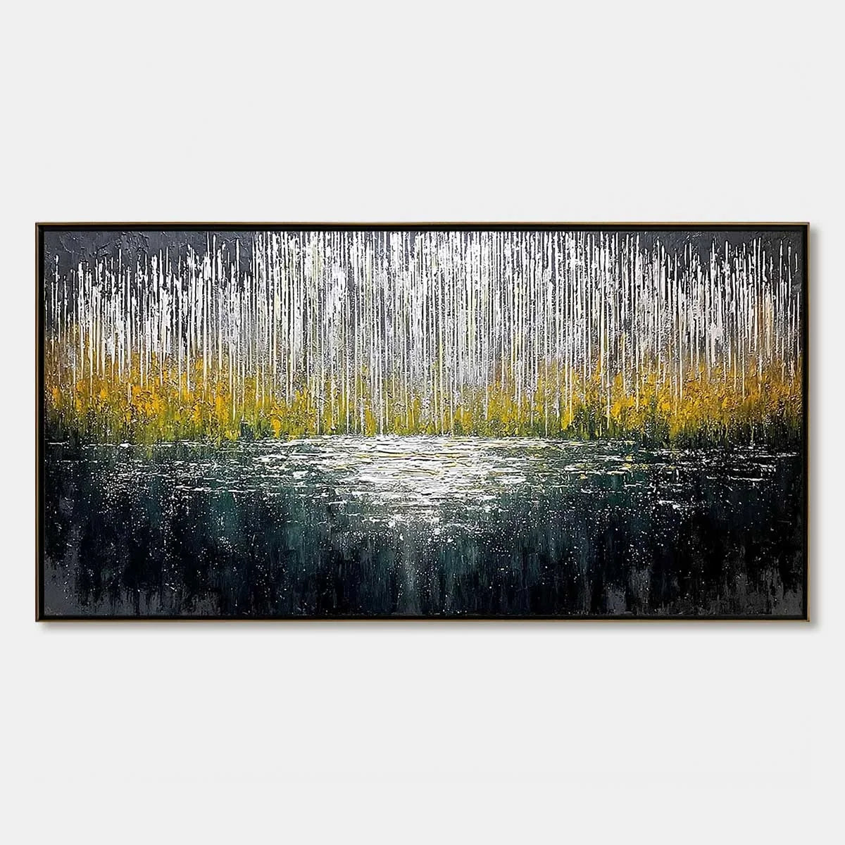 MIDNIGHT REFLECTIONS: Textured Abstract Gold and Silver Landscape Painting | hanging in living room, Abstract wall art