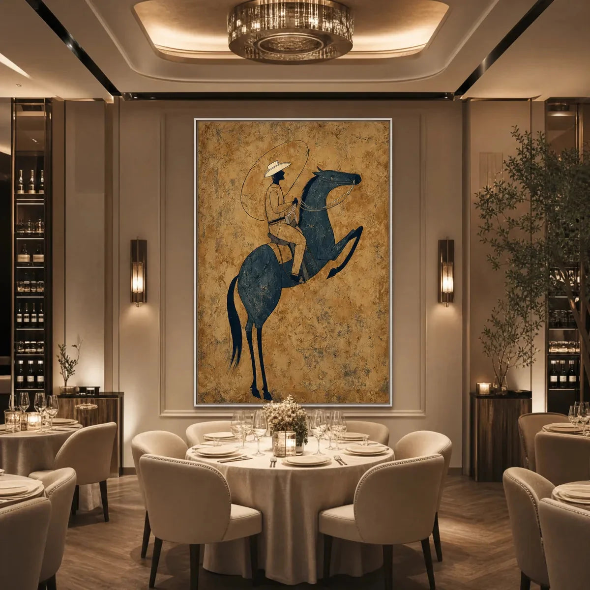 MIDNIGHT WRANGLER: Rustic Wabi Sabi Style Equestrian Painting | rolled canvas, ready for custom framing