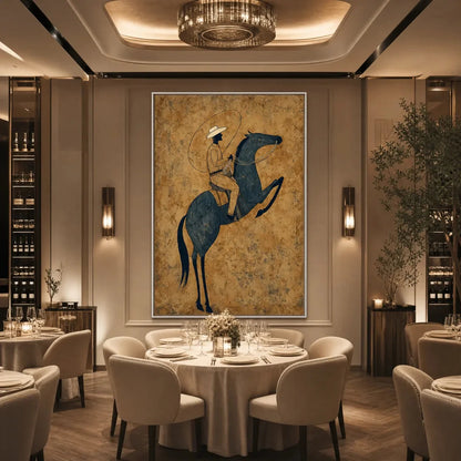 MIDNIGHT WRANGLER: Rustic Wabi Sabi Style Equestrian Painting | rolled canvas, ready for custom framing