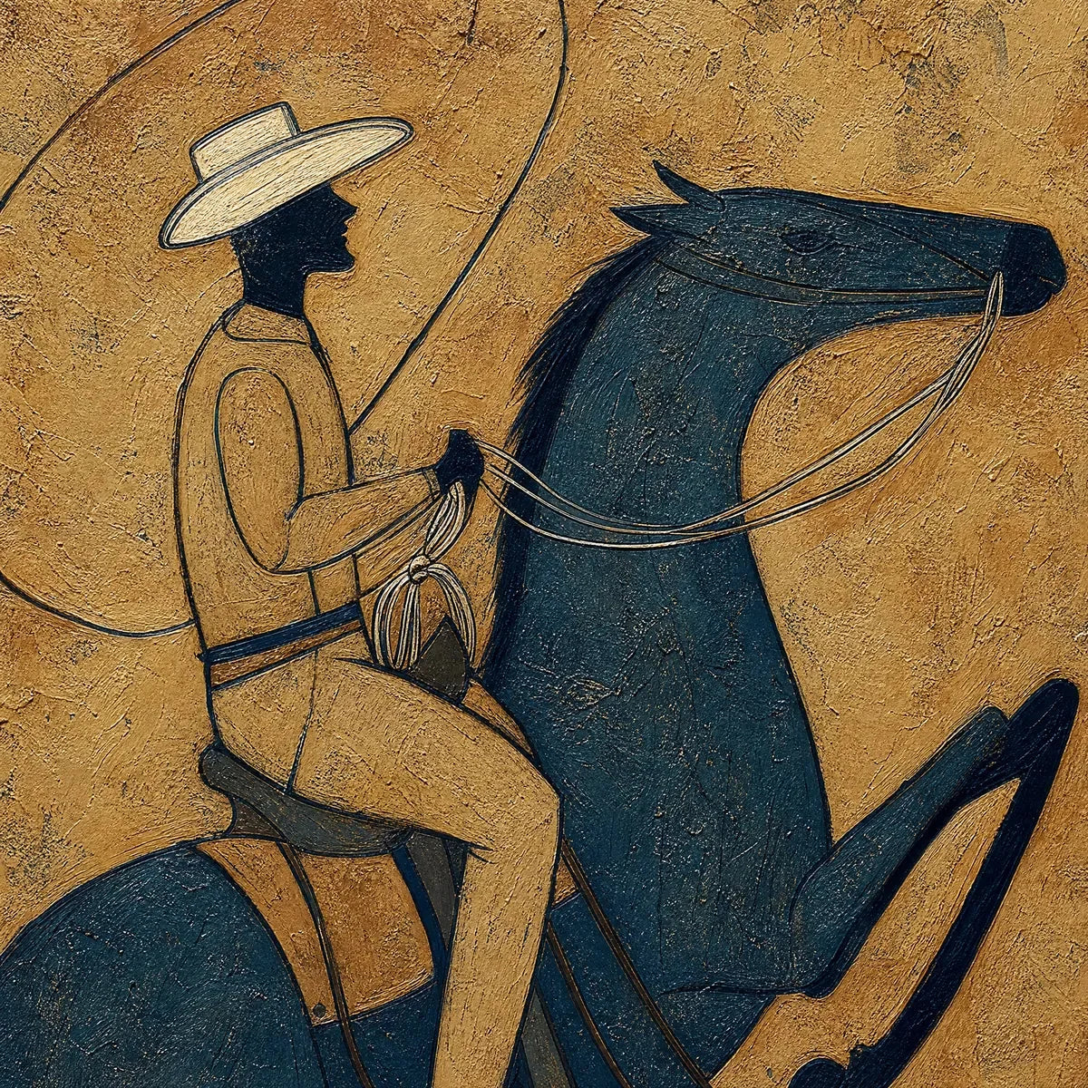 MIDNIGHT WRANGLER: Rustic Wabi Sabi Style Equestrian Painting | Abstract mood, soft natural light studio shot