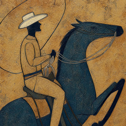 MIDNIGHT WRANGLER: Rustic Wabi Sabi Style Equestrian Painting | Abstract mood, soft natural light studio shot