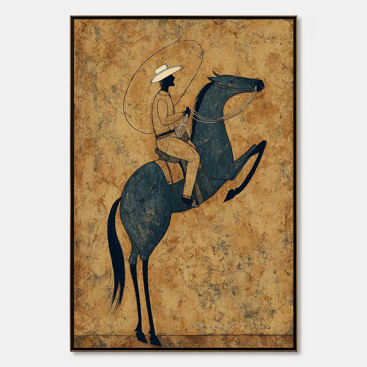 MIDNIGHT WRANGLER: Rustic Wabi Sabi Style Equestrian Painting | hanging in living room, Abstract wall art