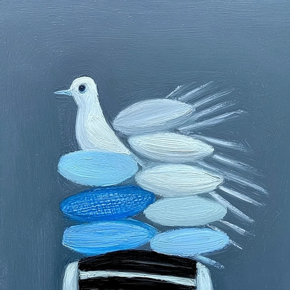 MIND'S FLIGHT: Textured Figurative Painting with Dove Motif | rectangular format, hand-painted canvas edge