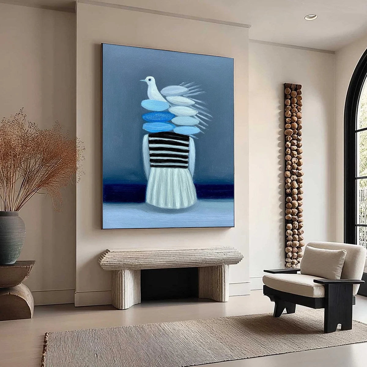 MIND'S FLIGHT: Textured Figurative Painting with Dove Motif | multi-color palette, original oil on stretched canvas art
