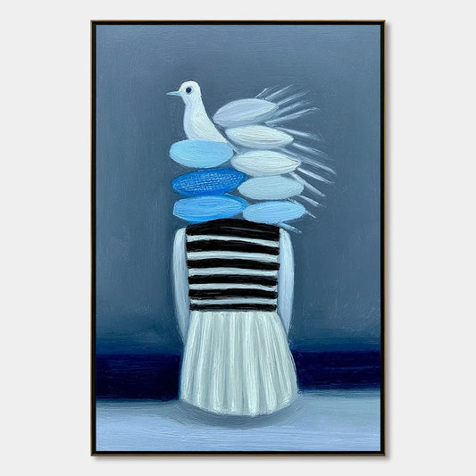 MIND'S FLIGHT: Textured Figurative Painting with Dove Motif | hanging in living room, Figurative wall art