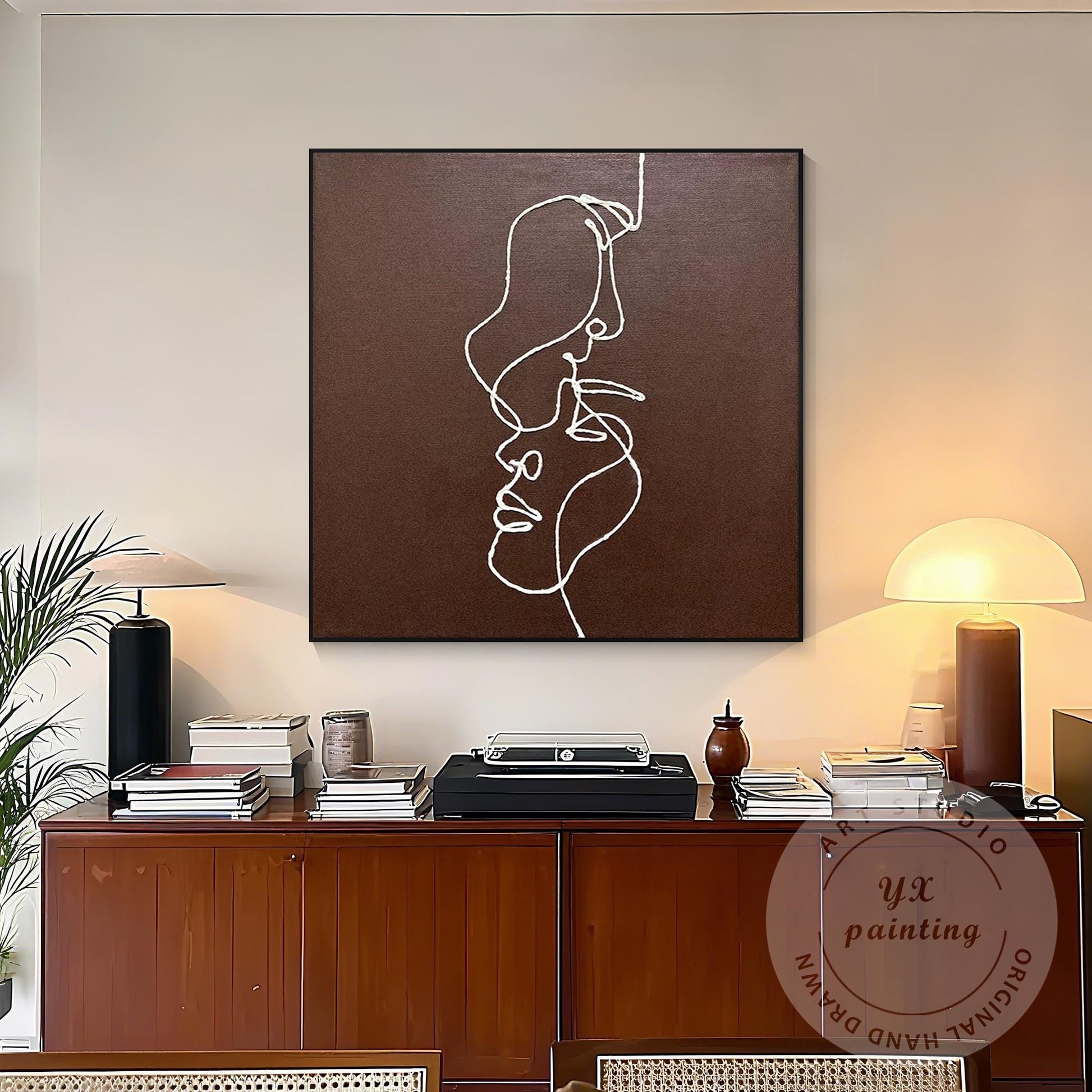 Minimal Picasso Line Art Portrait Canvas, Abstract One Line Face Wall Painting,  #3