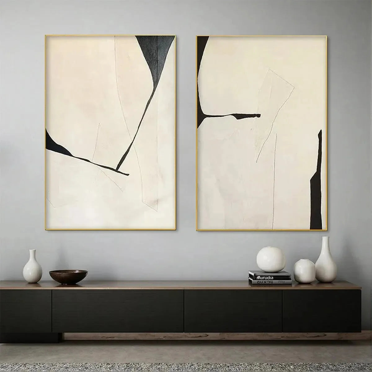 MINIMALIST ABSTRACT DIPTYCH: Abstract Minimalist Painting Set of 2, Vertical Wall Art | Minimalist closeup, raised brushwork detail