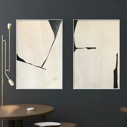 MINIMALIST ABSTRACT DIPTYCH: Abstract Minimalist Painting Set of 2, Vertical Wall Art | gold frame stretched on neutral wall