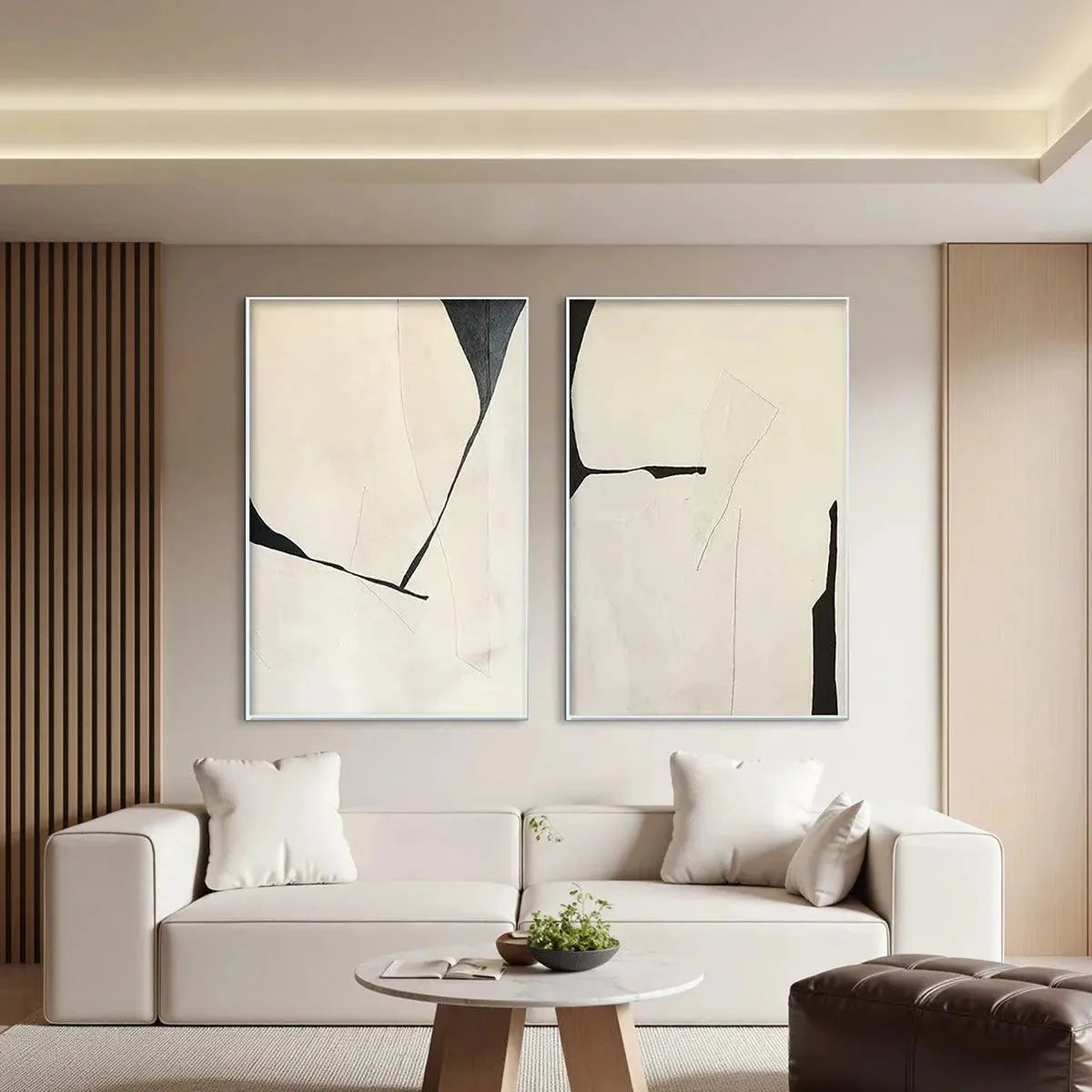 MINIMALIST ABSTRACT DIPTYCH: Abstract Minimalist Painting Set of 2, Vertical Wall Art | rolled canvas, ready for custom framing