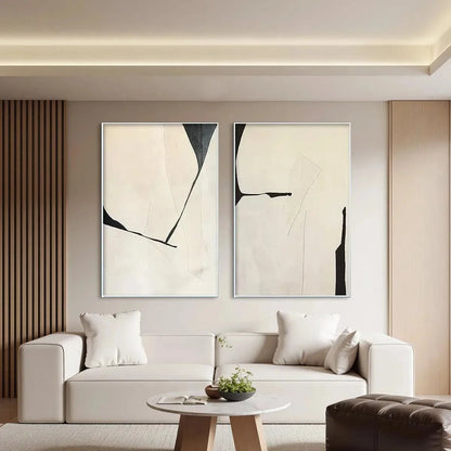 MINIMALIST ABSTRACT DIPTYCH: Abstract Minimalist Painting Set of 2, Vertical Wall Art | rolled canvas, ready for custom framing