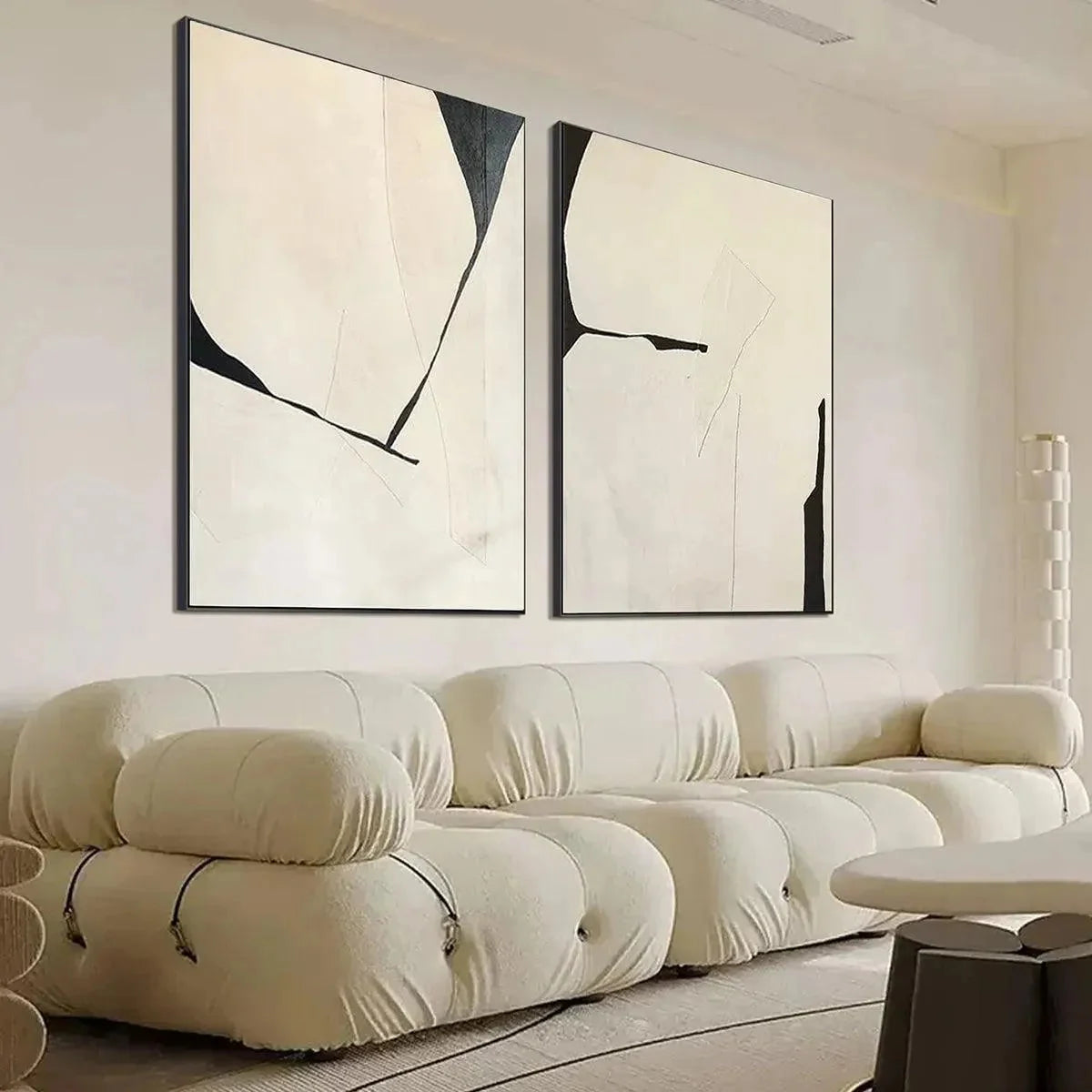 MINIMALIST ABSTRACT DIPTYCH: Abstract Minimalist Painting Set of 2, Vertical Wall Art | black frame version on white wall