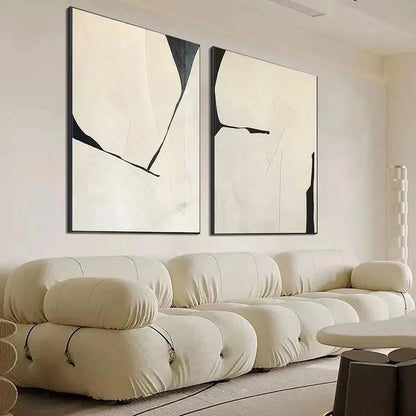 MINIMALIST ABSTRACT DIPTYCH: Abstract Minimalist Painting Set of 2, Vertical Wall Art | black frame version on white wall