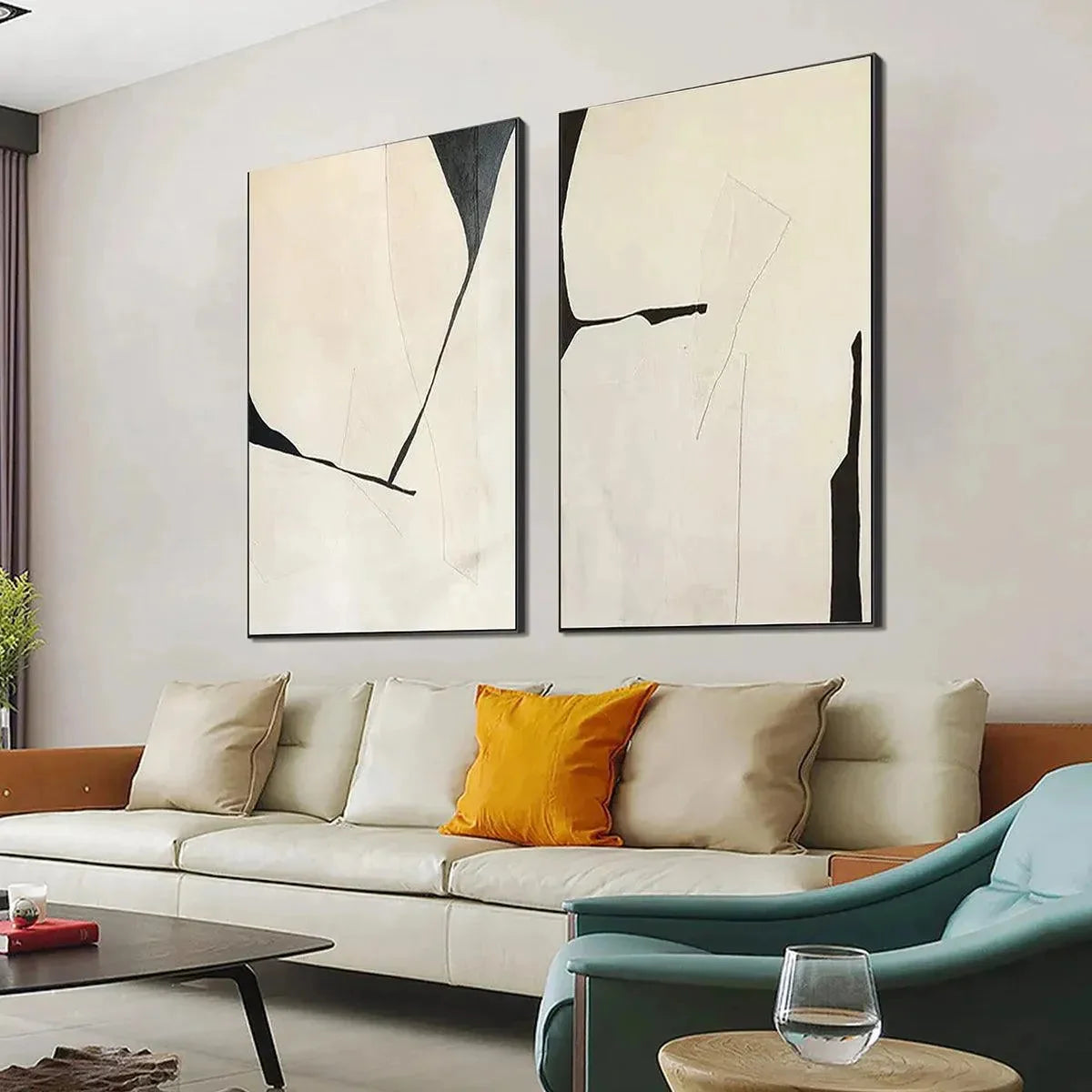 MINIMALIST ABSTRACT DIPTYCH: Abstract Minimalist Painting Set of 2, Vertical Wall Art | Minimalist mood, soft natural light studio shot