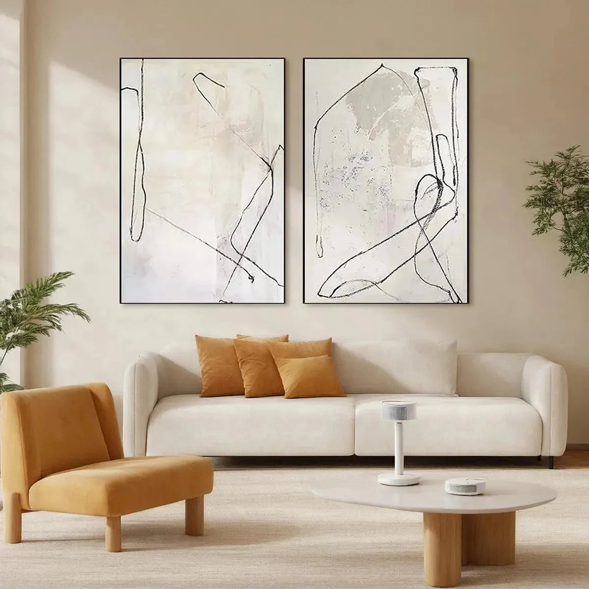 MINIMALIST ABSTRACT DIPTYCH: Beige Abstract Painting Set of 2 | Minimalist closeup, raised brushwork detail