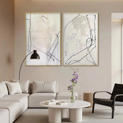 MINIMALIST ABSTRACT DIPTYCH: Beige Abstract Painting Set of 2 | rolled canvas, ready for custom framing