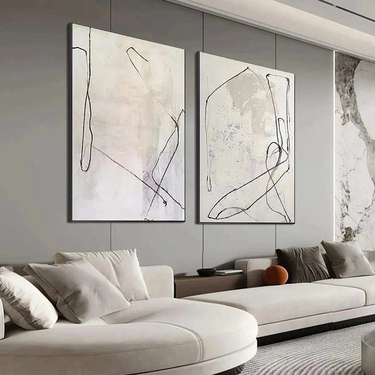 MINIMALIST ABSTRACT DIPTYCH: Beige Abstract Painting Set of 2 | beige palette, original oil on stretched canvas art