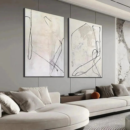 MINIMALIST ABSTRACT DIPTYCH: Beige Abstract Painting Set of 2 | beige palette, original oil on stretched canvas art