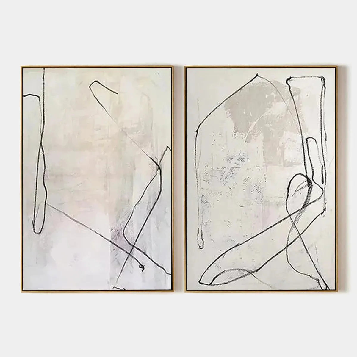 MINIMALIST ABSTRACT DIPTYCH: Beige Abstract Painting Set of 2 | hanging in living room, Minimalist wall art