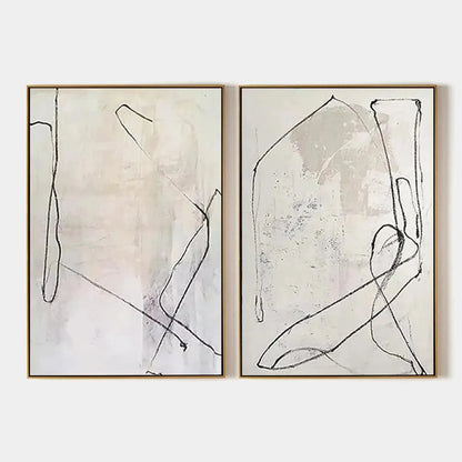 MINIMALIST ABSTRACT DIPTYCH: Beige Abstract Painting Set of 2 | hanging in living room, Minimalist wall art