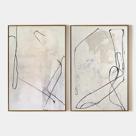 MINIMALIST ABSTRACT DIPTYCH: Beige Abstract Painting Set of 2 | hanging in living room, Minimalist wall art
