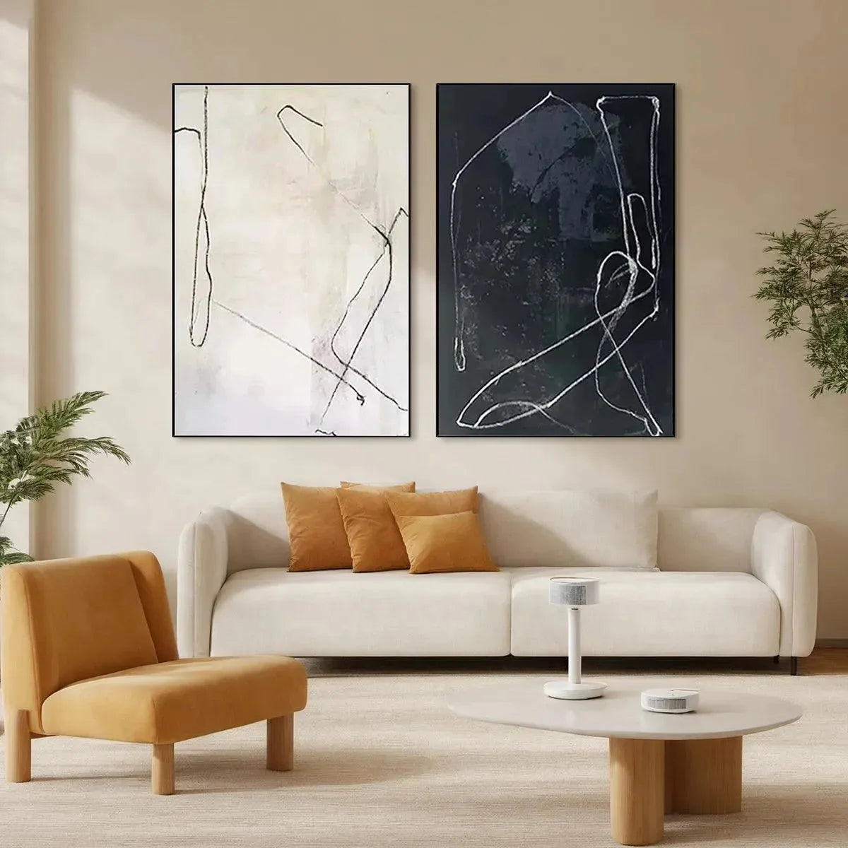 MINIMALIST ABSTRACT DUO: Set of 2 Abstract Paintings in Black and White | Minimalist closeup, raised brushwork detail
