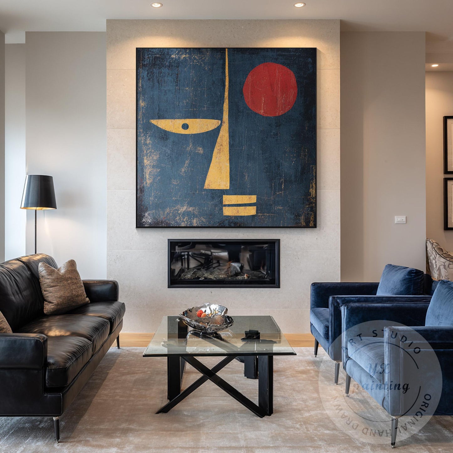 Minimalist Abstract Face Wall Art, Mid Century Modern Portrait Canvas, Geometric #3
