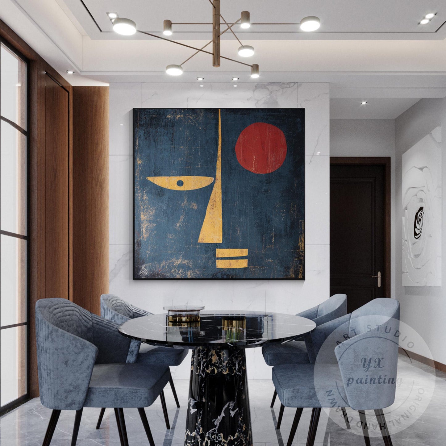 Minimalist Abstract Face Wall Art, Mid Century Modern Portrait Canvas, Geometric #4
