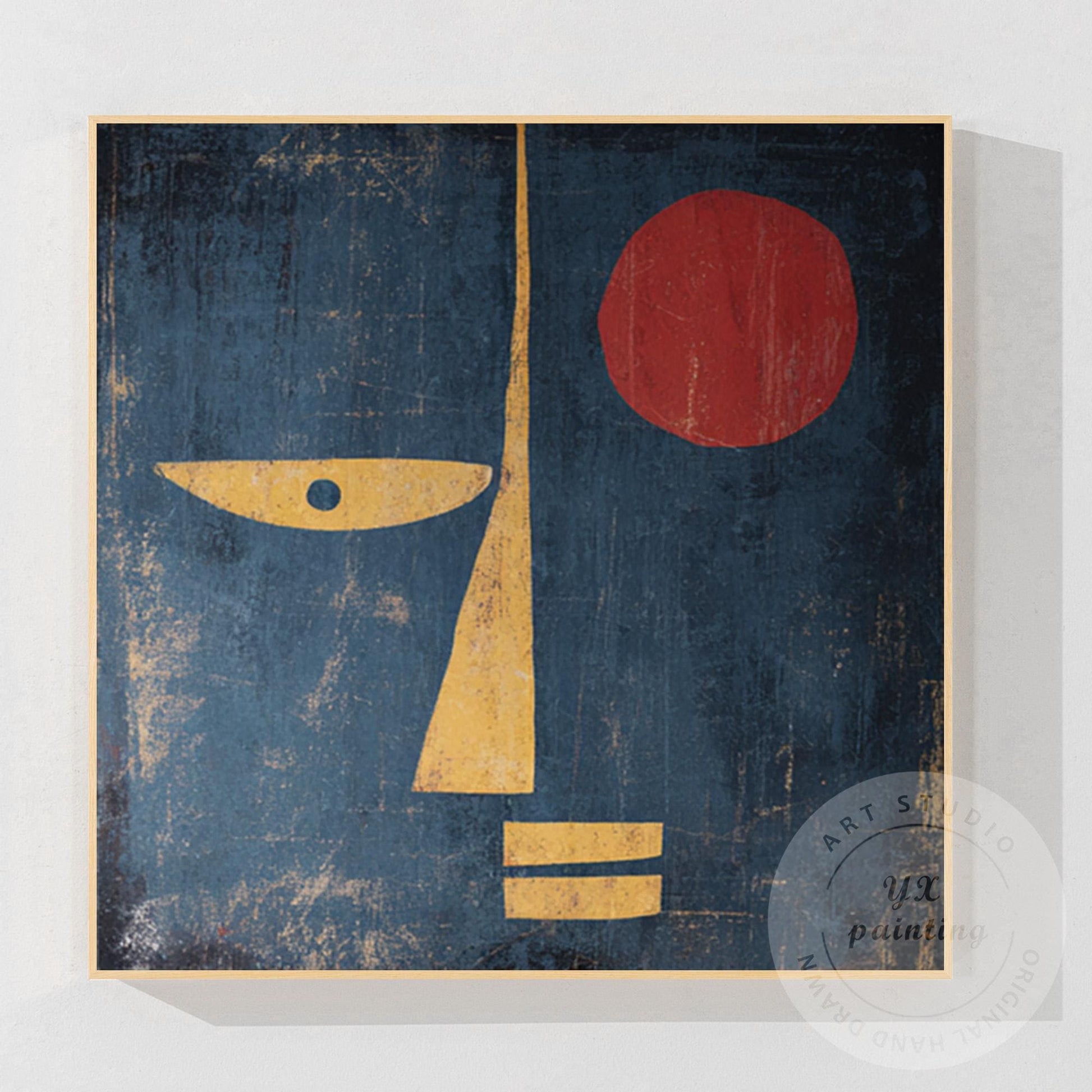 Minimalist Abstract Face Wall Art, Mid Century Modern Portrait Canvas, Geometric #9