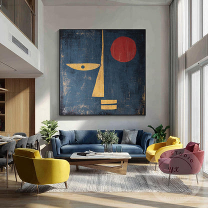 Minimalist Abstract Face Wall Art, Mid Century Modern Portrait Canvas, Geometric #1