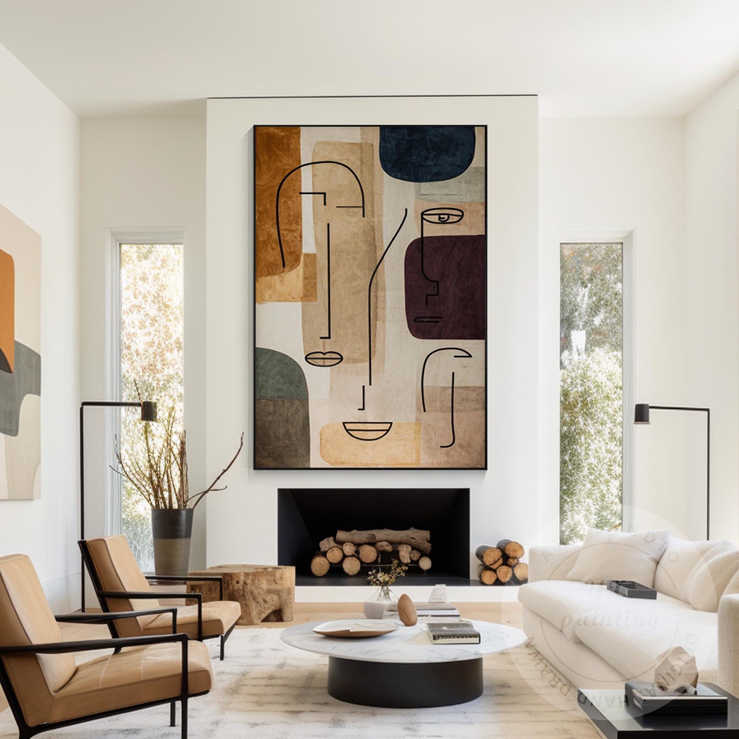 Minimalist Abstract Geometric Face Art on Canvas, Large Modern Portrait, Oversiz #2