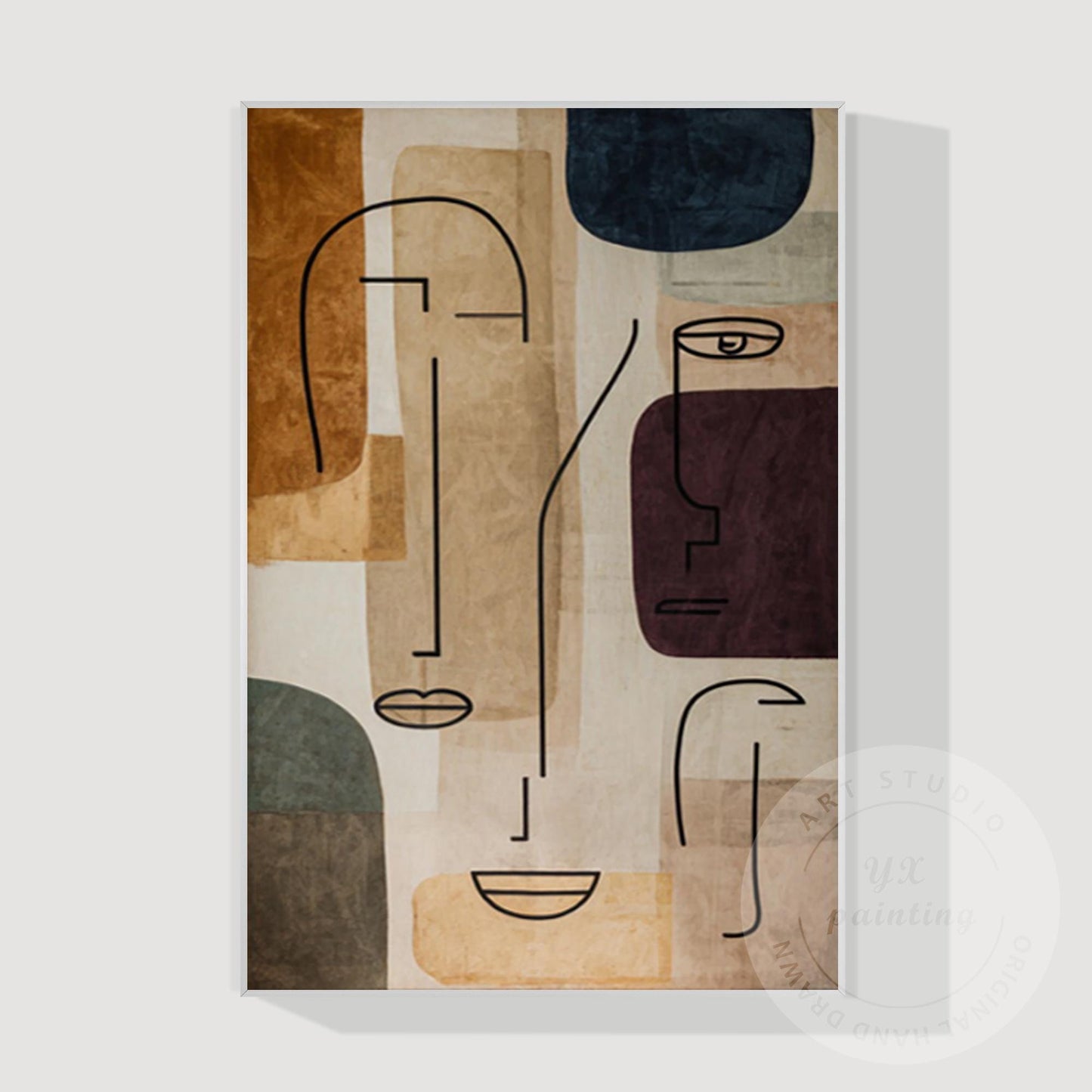 Minimalist Abstract Geometric Face Art on Canvas, Large Modern Portrait, Oversiz #12