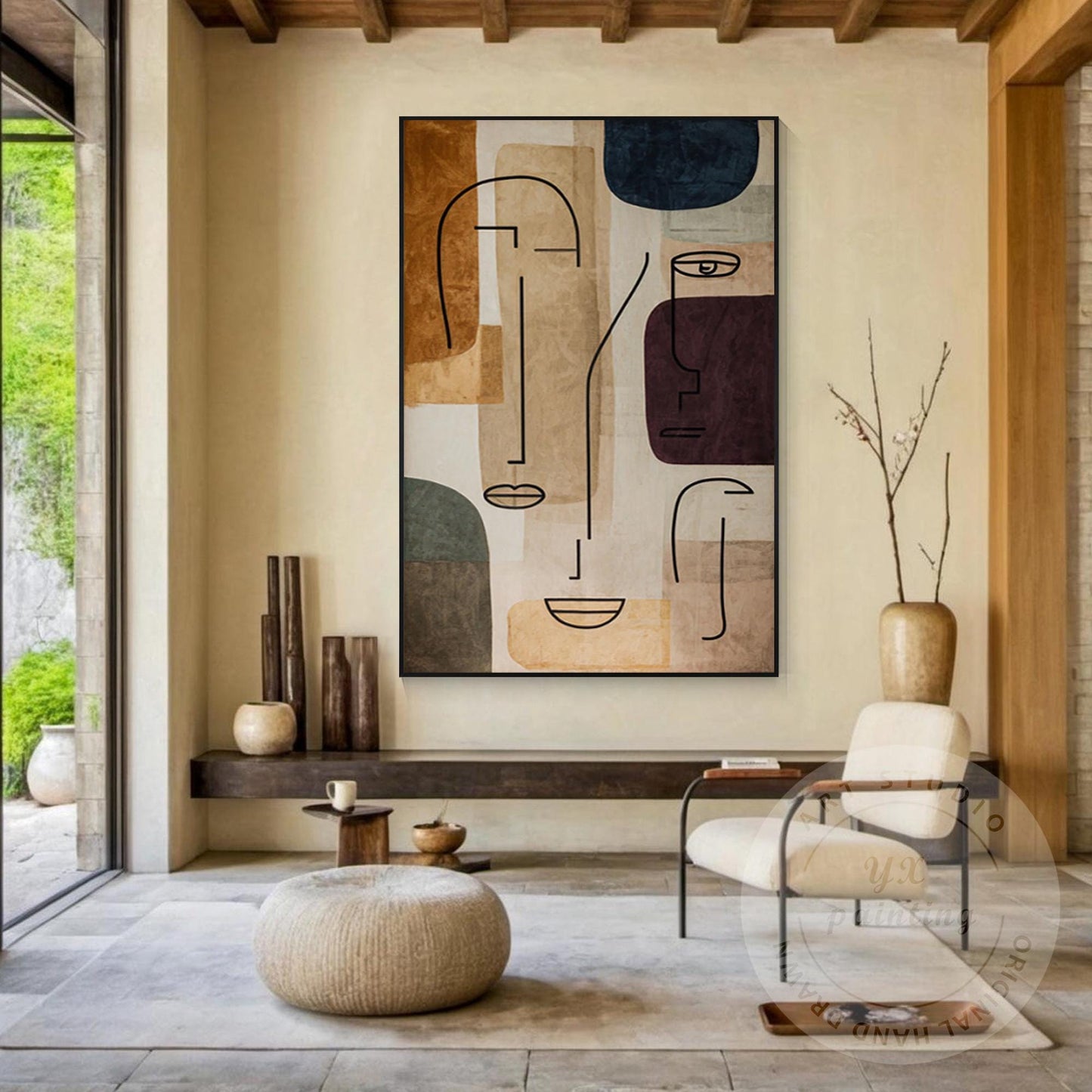 Minimalist Abstract Geometric Face Art on Canvas, Large Modern Portrait, Oversiz #3
