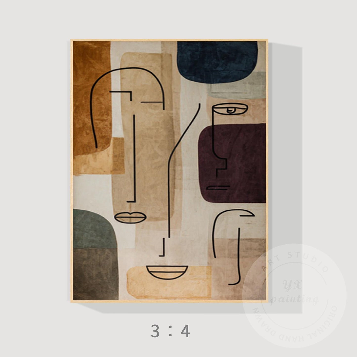 Minimalist Abstract Geometric Face Art on Canvas, Large Modern Portrait, Oversiz #7